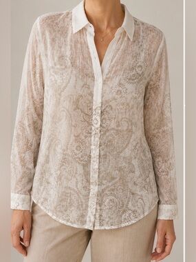 Chico’s Sheer Paisley Burnout Button Down Blouse Boho Romantic Western Size XL